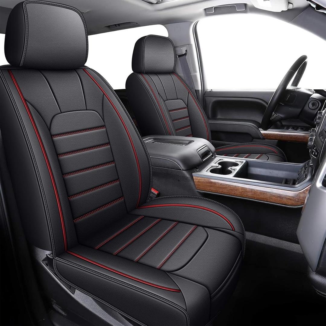 AOMSAZTO Front Seat Covers Custom Fit for Chevy Chevrolet Silverado GMC Sierra 2007-2025 2026 1500/2500/3500HD Trail Boss Z71 Crew Double Extended Cab Seat Covers Leather Waterproof (2 PCS, Redline)