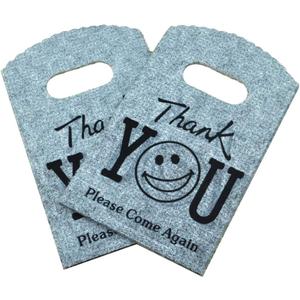 Joyhey 100 Count 3.5" x 5.9" Small Plastic Merchandise Bags, Shopping Bags, Retail Bags, Gift Bags with Die Cut Handles - Gray Thank You 