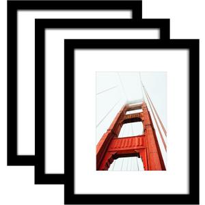 Wiscet 8x10 Picture Frame Set of 3, Display Pictures 5x7 with Mat or 8 x 10 without Mat, Photo Frame for Wall Mounting or Tabletop Display, Black