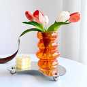 BLOFLO Transparent Glass Hydroponic Flower Vase, 7-Inch Orange Glass Vase, Four-Layer Geometric Glass Floral Vase for Home Dcor, Modern Bubble Glass Vase for Home Office Wedding Table (Orange)
