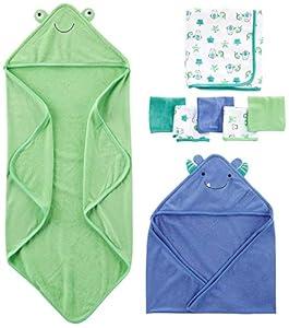 Simple Joys by Carter's Unisex Babies' 8-Piece Towel and Washcloth Set, Blue/ Green/ White, One Size