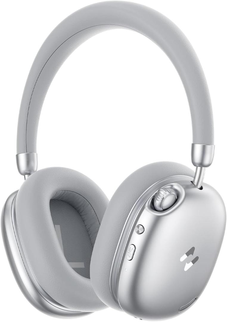 havit Space S1 Hybrid Adaptive Noise Cancelling Headphones, 100H Playtime, 45dB ANC, Bluetooth 6.0, LHDC Hi-Res Audio, Over Ear Wireless Headphones with App EQ, Dual Device, for Travel, Office, Home (Silver)