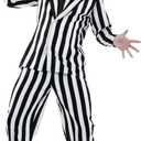 fun shack Black and White Striped Suit Mens Costume, Halloween Costumes for Adults, Halloween Costumes for men (Small)