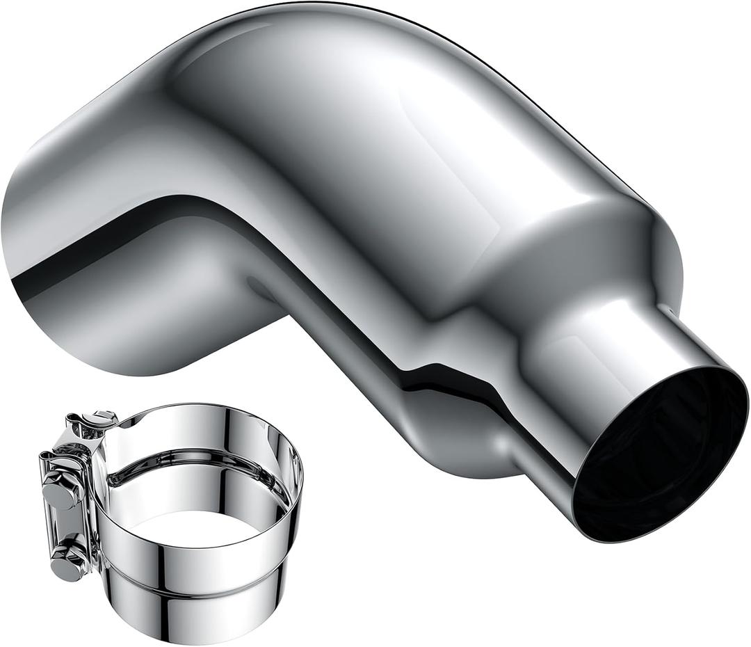 JY PERFORMANCE 5 Inch ID Diesel Exhaust Tip Elbow Tip 5'' Inlet 8'' Outlet 23'' Long Chrome Turndown Exhaust Tip with Clamp