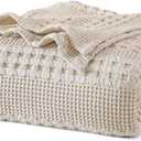 PHF 100% Cotton Waffle Weave Blanket King Size, Soft Lightweight Breathable Cozy Summer Blankets for Bed, Luxury Aesthetic Woven Bedding for Home Decor, 108"x90", Oatmeal (King(108"x90"))