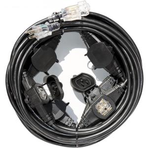 50FT Power Extension Cord - 3 Prong, 14 Gauge SJTW 5-15R Cable with Male Plug to Female Connector, 7 Outlet, Multiple Evenly-Spaced Plugs, Suitable for Stage or Outdoor, UL Certified