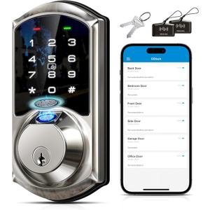 Veise VE07 Fingerprint Smart Door Lock, 7-in-1 Keyless Entry Deadbolt with App Control, Electronic Digital Touchscreen Keypad, Biometric Smart Locks for Front Door, Auto Lock, Satin Nickel