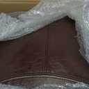 Leather Footrest Wood Ottoman, Rustic Foot Stool, Rectangle Footrest for Living Room Bedroom (Brown)