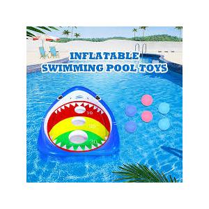 Pool Shark Cornhole Board Games Toys Set, Summer Inflatable Shark Floating Swimming Pool Ring Toss Toys for Kids Adults Family for Pool Party Water Carnival