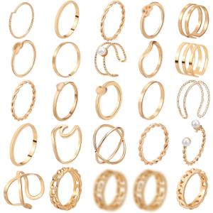 ONESING 18-31 Pcs Knuckle Rings for Women Stackable Rings Sets Vintage Joint Finger Rings Gold Rings Set for Women Men Hollow Carved Flowers Crystal Rings