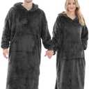 PJGGZ Wearable Blanket Hoodie for Women Men, Fleece Warm Comfy Hooded Sweatshirt with Pockets & Sleeves Cozy Gift for Adult, One Size