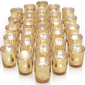 LETINE Gold Votive Candle Holders Set of 35 - Speckled Mercury Gold Glass Candle Holder Bulk - Ideal Fall Decor for Boho Wedding Centerpiece TableHalloween & Thanksgiving Decorations Indoor