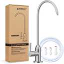 Drinking Water Faucet - Long Thread Stem Filtered Water Tap for Thick Countertop,Lead-Free RO Faucet with Hose and Push Connect Fittings (Brushed Stainless)