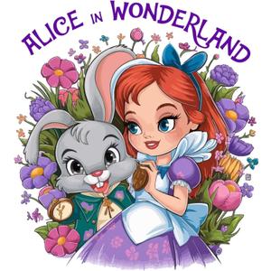Cute Girl and Rabbit Wonderland Mad Hatter Cheshire Cat Alice in Wonderland Adventurous Creative Minimalist Cartoon Girls Boys Kid Room Design Nursery Fun Home Vinyl Decoration Size (28x28 inch)