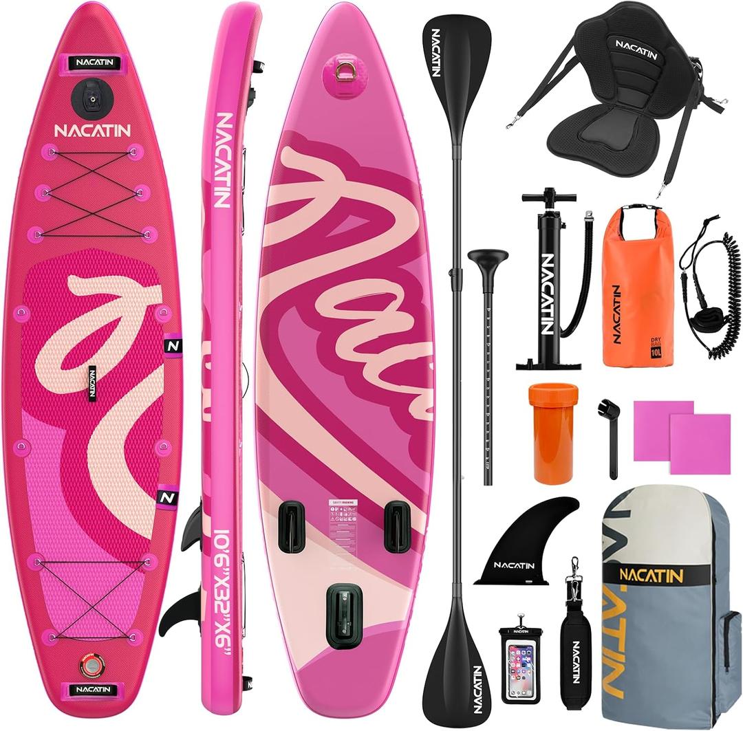NACATIN Inflatable Stand Up Paddle Board,10'6"Upgrade Version Blow Up Paddle Boards for Adults with Premium SUP Accessories& Backpack,Adjustable Paddle,Camera Mount,Hand Pump, for Lake, River, Yoga