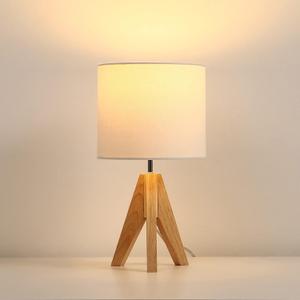 Ligrel Mid Century Table Lamp - Small Side Table Lamp with Linen Shade, 14.2 Inch Bedside Lamps for Night Stands, Bedroom, Living Room, Wood Base, E26 Socket（1pcs）