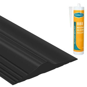 ToLanbbt 10Ft/3M Universal Garage Door Rubber Threshold Strip with 300ml Black Adhesive/Sealant, Weatherproof Seal Strip DIY Weather Stripping Replacement (Black)