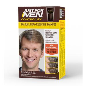 SHAMPOO Just for Men Control GX Grey Reducing for Lighter Shades of Hair, Blonde to Medium Brown, Gradual Hair Color with Keratin, 4 Fl Oz - Pack of 1 (Packaging May Vary)