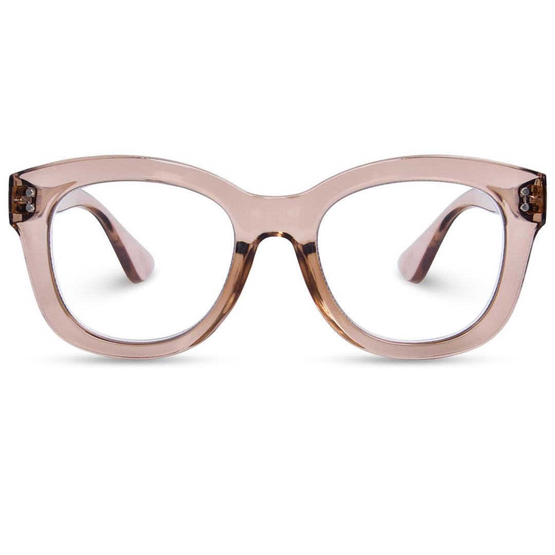 YUKANG Reading Glasses for Women, Oversized Stylish Blue Light Blocking Computer Readers Ladies with Spring Hinge Round LBrown 2.0
