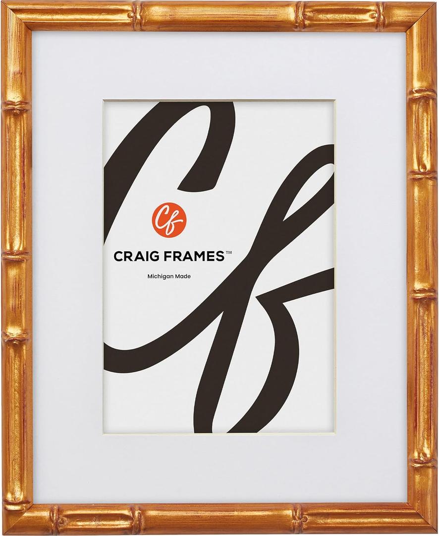 Craig Frames Faux Bamboo, 16x20 Picture Frame Matted for an 11x14 Photo, Vintage Gold