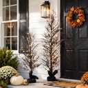 2 Holiday Light Up Tree Set, Halloween Black, 2' 5'
