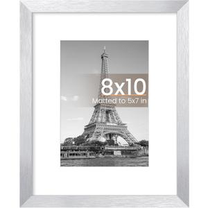 upsimples 8x10 Picture Frame, Display Pictures 5x7 with Mat or 8 x 10 Without, Wall Hanging Photo Frames, Silver, 1 Pack