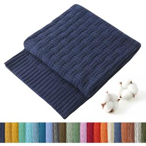 TREELY 100% Cotton Knitted Throw Blanket Couch Cover Blanket(50 x 60 Inches, Navy)