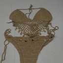 MakeMeChic Women's Boho Hollow Out Halter Bikini Sets Shell Crochet Summer Beach Swimsuit Bathing Suit (Medium, Khaki)