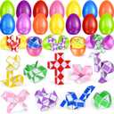 24 Pack Prefilled Easter Eggs with Snake Twist Toys, Blocks Fidget Toys Easter Gifts for Easter Hunt, Basket Stuffers Filler, Easter Party Favors, Classroom Prize, Surprise Egg