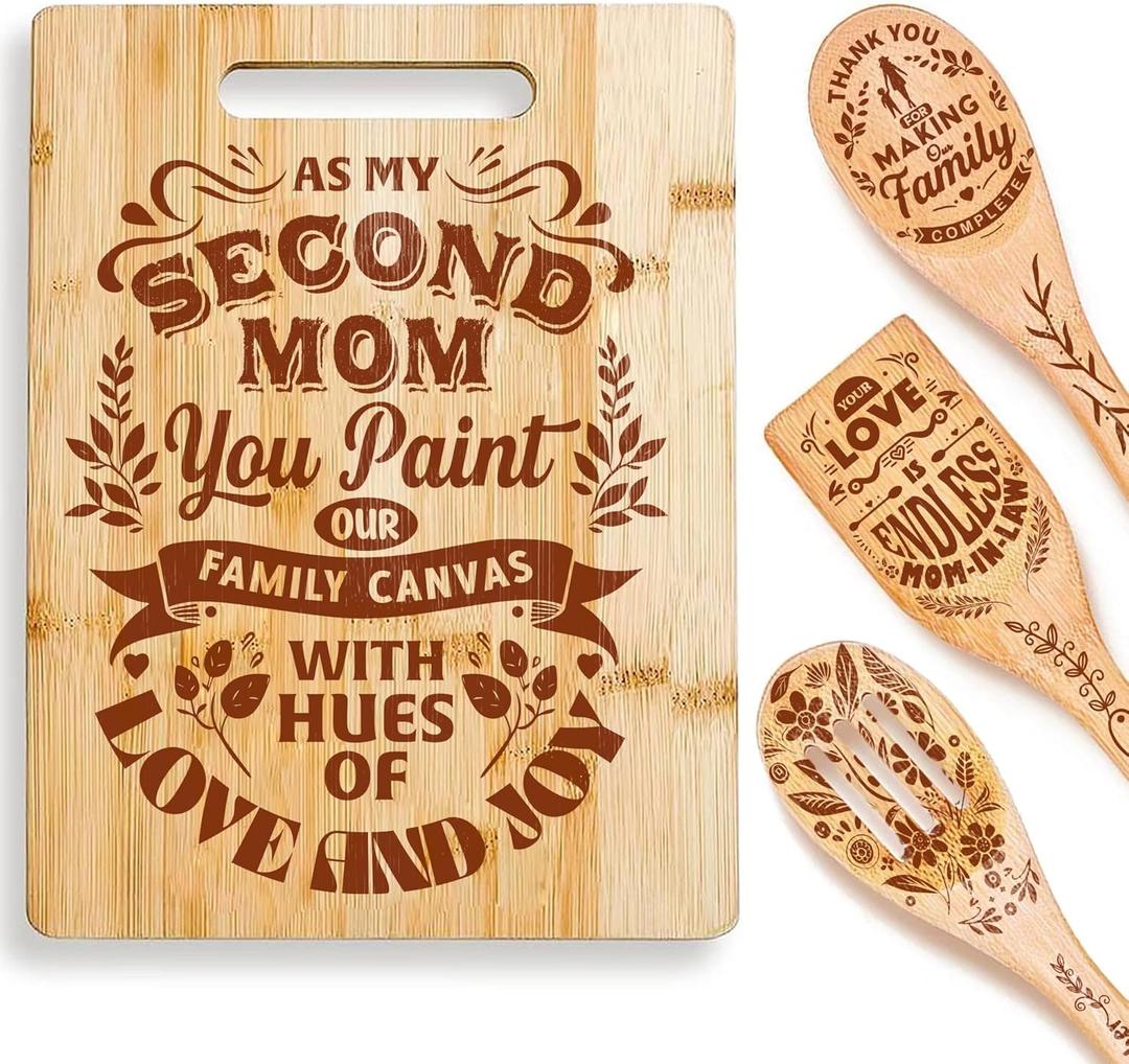 Riveira Gifts For Mother In Law  Cooking Spoons For Wooden Cooking as Gifts For Mom & Cutting Board for Birthday Gifts For Women  Complete Mother In law Gifts From Daughter In Law