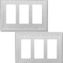 Triple Decorator Light Switch Cover Belaire Beaded Metal Wall Plate, 2-Pack Brushed Nickel 3 Gang Triple Rocker, Receptacle Dimmer Switch Cover GFCI Outlet Decorative Wallplate, Durable