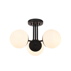 3 Light Semi Flush Mount Ceiling Light Fixture, Modern Globe Chandelier, Sputnik Farmhouse Lighting for Kitchen Bedroom Bathroom Living Room Corridor Laundry Room Bar (Matte Black)