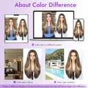Eawwii Ombre Light Brown With Blonde Glueless Wigs for Women Pre Cut Synthetic Lace Hairline Long Layered Straight Hairstyle 26 Inch