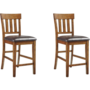 Signature Design by Ashley Counter Height Bar Stool, Set of 2, Slat Back, Medium Brown