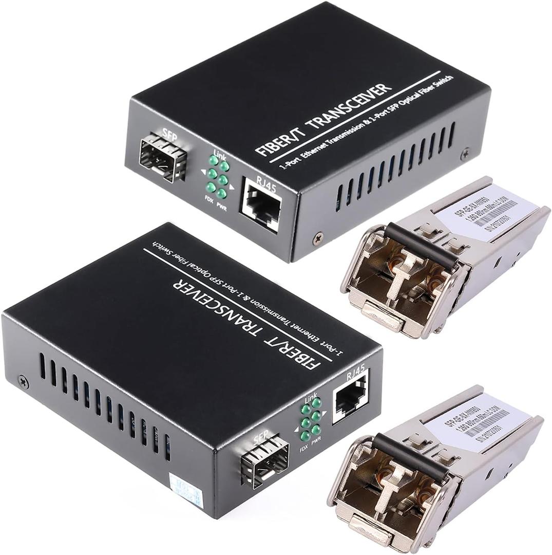 A Pair of 1.25G/s Bidi Gigabit Multi-Mode Fiber Ethernet Media Converter with 2PCS Bidi SFP LC Dual Transceiver Module Included, 10/100/1000Base-Tx to 1000Base-SX SMF RJ45 to SFP Slot up to 550M