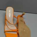 Shoe'N Tale Strappy Kitten Heels For Women Stiletto Mules Square Open Toe Slip On Sandals Orange, Size 8