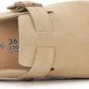 Womens Clogs Soft Leather Mules Cork Footbed Sandals Non-Slip Comfort Potato Shoes (Beige)