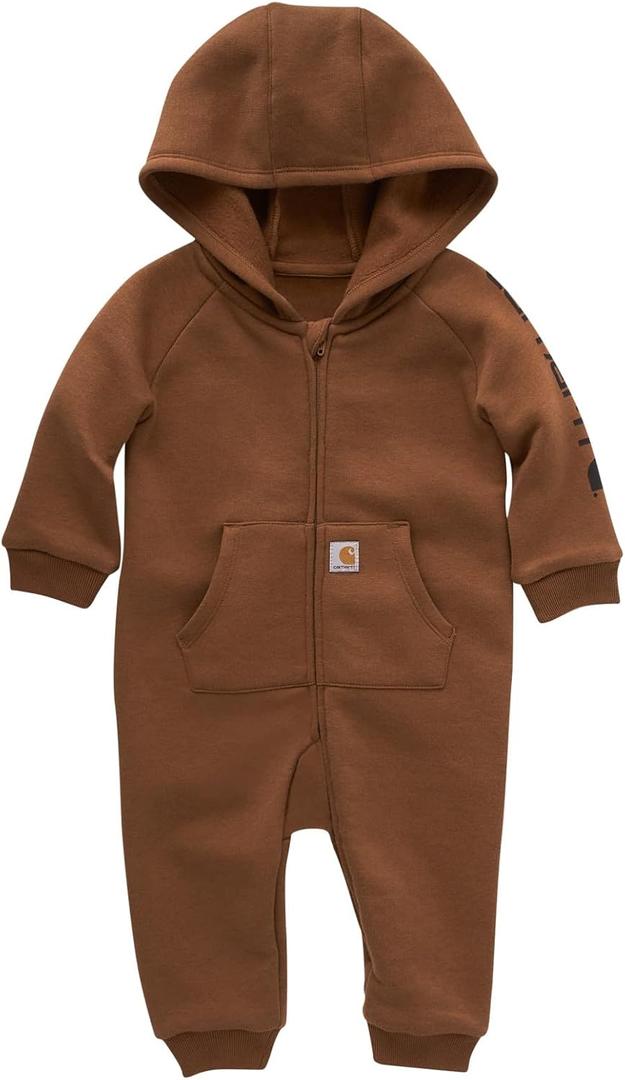 Carhartt baby-boys Long-sleeve Hooded Zip-up Footless Jumpsuit One-piece Hoodie (18 Months, Carhartt Brown Solid)