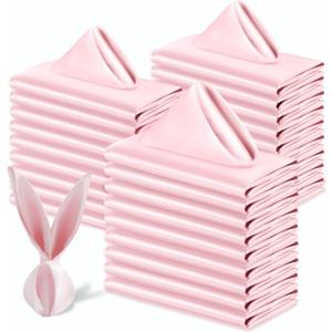 60 Pack Satin Table Cloth Napkins, 17x17 Inch Blush Pink Silky Wedding Napkins Cloth Washable, Luxury Dining Table Cloth Napkins Set for Birthday Holiday Party Dinner Restaurant