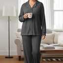 Women's Pajama Sets Long Sleeve Button Down Soft Knit Sleepwear 2 Piece Lounge Set (Gray)