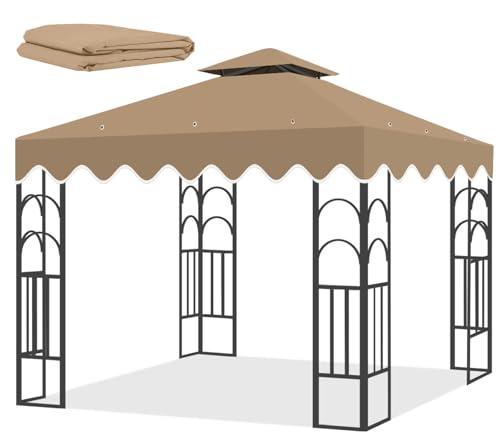 10x10 Canopy Gazebo Replacement Top, 10x10 FT Gazebo Cover Replacement Double Tiered with Air Vent Roof for Yard Patio Garden