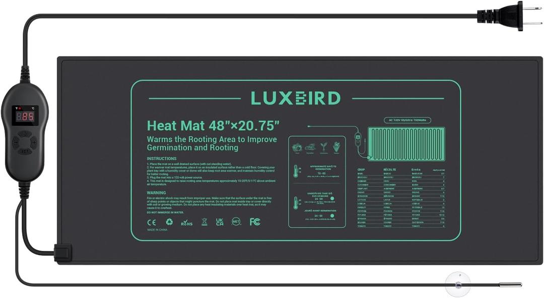 LUXBIRD Seedling Heat Mat with Thermostat, 48" x 20.75" Larger Size for More Plants, Ideal for Indoor Planting, Germination, Home Brewing, Terrarium and Aquarium Heating