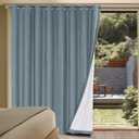 H.VERSAILTEX Linen Blackout Curtains Durable Thick Textured Linen Look 100% Blackout Patio Door Curtain Anti Rust Grommet Extra Wide Sliding Door Curtain Panel, W100 x L84 inch - Stone Blue