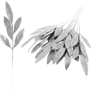 12 Pieces Artificial Silver Glitter Leaf Spray Picks, 13.4 Inch Fake Floral Leaf Branches for Winter Christmas Tree, DIY Wreath, Vase Fillers, Wedding Table Centerpieces Decorations