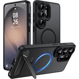 Magnetic for Samsung Galaxy S26 Ultra Case, [Compatible with MagSafe][Full Camera Protection][Built-in Invisible Kickstand] Translucent Matte Phone Case for S26 Ultra 6.9" - Black