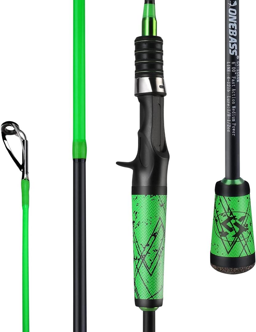 One Bass Fishing Pole 24 Ton Carbon Fiber Casting and Spinning Rods - Two Pieces, SuperPolymer Handle Fishing Rod for Bass Fishing (6'0"Medium-2piece)