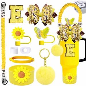 Accessory Set for Stanley Cup 30oz/40oz – Handle Strap, Daisy Silicone Boot, Bow & Tumbler Charms, Letter Stickers, Straw Topper, Compatible for Stanley Quencher H2.0
