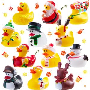 JOYIN 12 Pcs Christmas Rubber Duck Bath Toys for Christmas Goodie Bag Stuffers and Baby Showers, Girls and Toddlers Christmas Party Favor Xmas Gifts