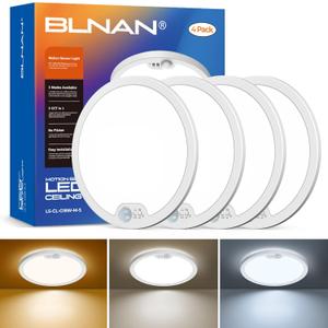 BLNAN Motion Sensor Ceiling Light Wired, 8.7 Inch 3000K 4000K 5000K Selectable LED Flush Mount Light Fixture, Motion Activated Light with Timer for Hallway Stair Walk-in Closet, Non-Dimmable 4 Pack