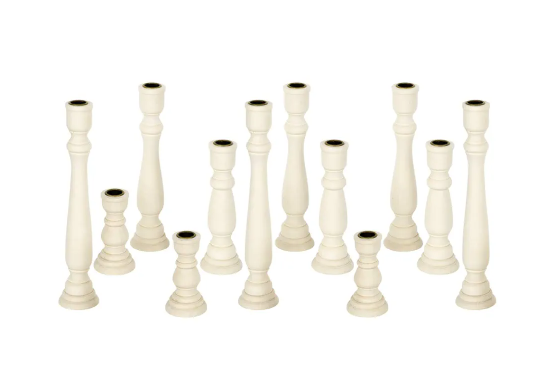 Koyal Wholesale 16 Pcs Unfinished Wood Candlestick Holders Natural White Wooden Taper Candle Holders Farmhouse Unfinished Wood Candle Holders Boho Candle Sticks Rustic Pillar Candles